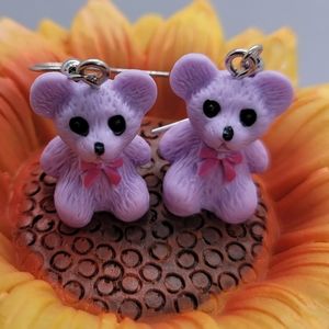 Purple Teddy Bears Drop Earrings